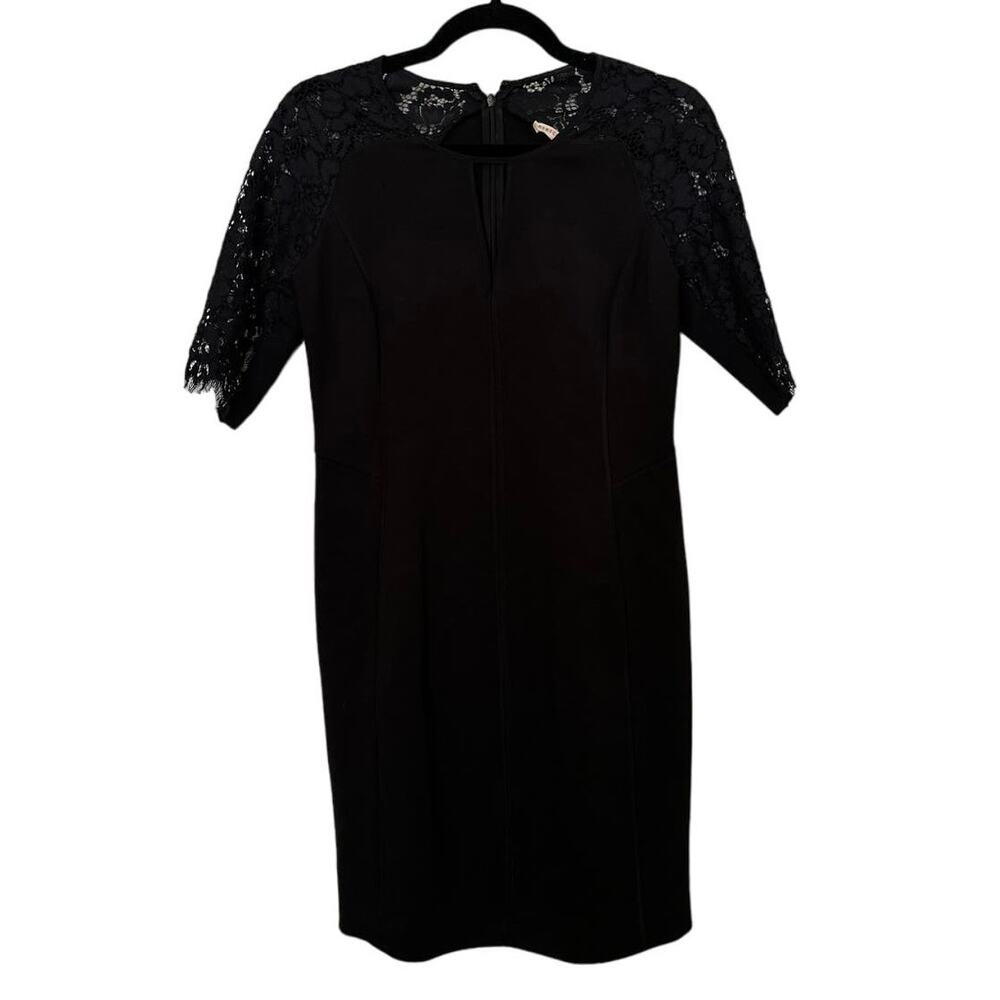 Rebecca Taylor Black Lace Sleeve Keyhole Fitted Sheath Dress Size 6 - Picture 2 of 9